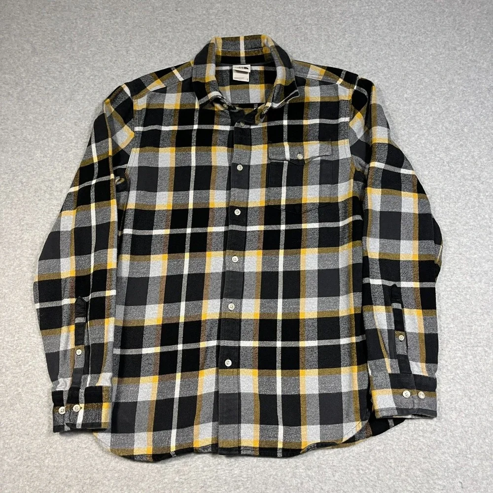 The North Face Shirt Mens Medium Black Flannel Button Up Long Sleeve Plaid Cotto
